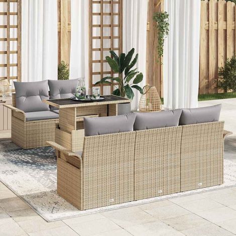 Conjunto de sofá de jardín 6 pcs Beige ratán sintético vidaXL (1/5)