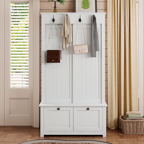 Mobile da ingresso 180 cm, Set di mobili da ingresso, Design integrato scarpiera e appendiabiti con contenitore multifunzione con ganci - Bianco (1/5)