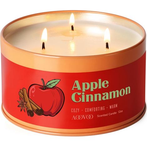 Bougie parfumée Pomme Cannelle 3 mèches cire de soja 30-40h durée de combustion Cadeau Rouge