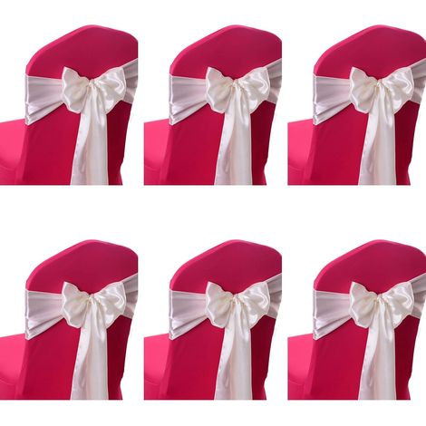 Stretch Satin Noeud Chaise Ceinture Chaise Dos Noeud Ruban Fournitures Décoratives (laiteux) 6 pcs (1/5)