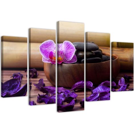 Quadri Quadro 5 pezzi Stampa su tela Pietre termali Zen Orchid - 200x100 (1/5)