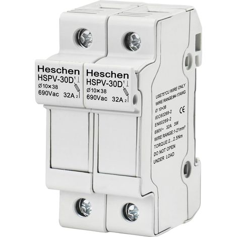 HSPV-30D 32A AC690V Cylindrical Fuse Holder 2 Pin DIN Rail Mount for RT18 RO15 Fuse 10x38mm (1/5)