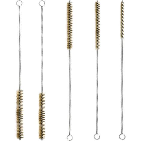 5 Pcs Brass Wire Tube Brushes Bottle Brush Set, Wire Brass Brushes for Cleaning, 6mm/8mm/10mm/15mm/20mm Wire Pipe Cleaner Bore Brush Deep Cleaning for Tubes,Bottle,Keyboards,Glass, Gold (1/5)