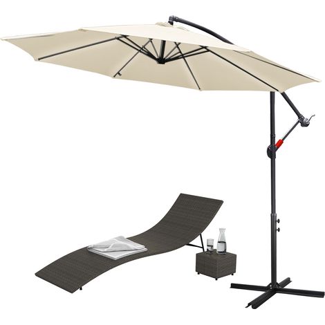 Parasol avec manivelle résistant aux intempéries 350 cm x 350 cm acier polyester beige (1/5)