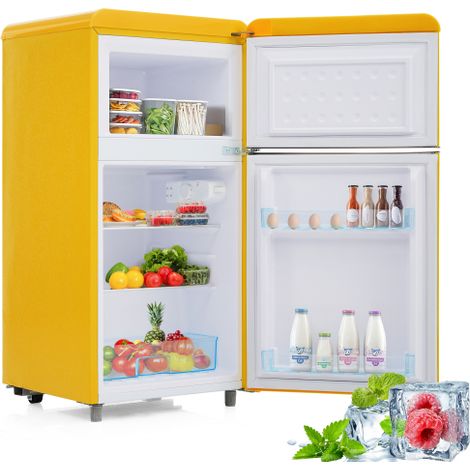 Modernluxe - Réfrigérateur rétro 72 L avec congélateur 21 L, éclairage LED - jaune [Classe énergétique E]