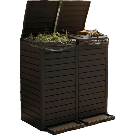 Papelera de exterior, material resistente, diseño funcional, 78 x 41 x 86 cm, negra. (1/2)