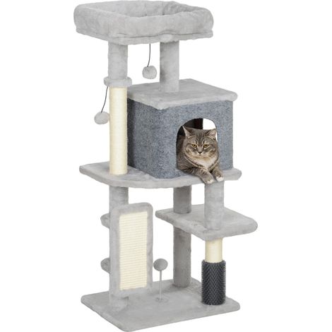 Arbre à Chat Complet avec Griffoir en Sisal, Caisson et Litière, Confort Moelleux, Structure Robuste, Stylé et Protecteur pour Meubles, 44x34x104 cm, pour Chat jusqu'à 5 kg (1/5)