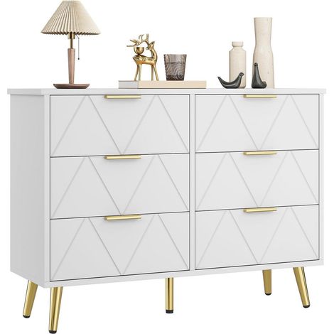 Kommode mit 6 Schubladen, Weiß, Goldene Griffe & Füße, 104cm Breite (1/5)