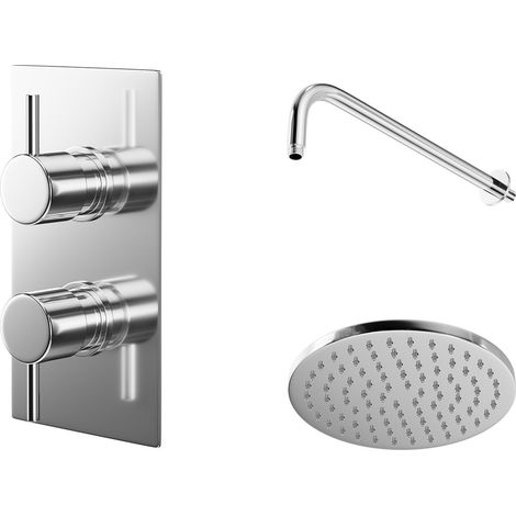 Circo Polished Chrome Twin Thermostatic Valve Mixer Shower with Round Shower Head and Wall Arm - 1 Outlet (1/5)