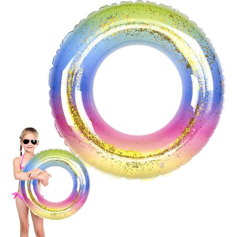 Anneau de natation flottant transparent avec paillettes, tube d'anneau de natation gonflable pour enfants, 22,5 pouces (1/5)