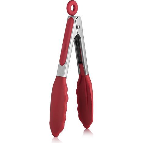 18 cm 315 ℃ Hitzebeständige Küchenzange aus Silikon mit hermetisch versiegelten, antihaftbeschichteten Gummispitzen und silikonbeschichtetem Stahlgriff zum Servieren (Rot) (1/5)