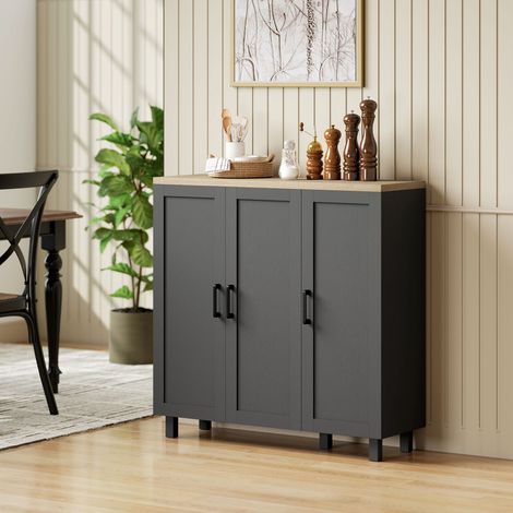 Aparador de Salón con 3 Puertas y Estantes Ajustables para Cocina Comedor Estilo Moderno 90x30x90 cm Negro (1/5)