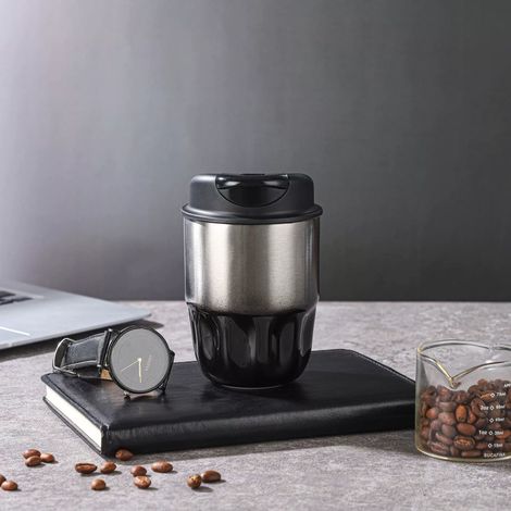 Mug isotherme, mug de voyage isotherme, mug à café chaud, mug en acier inoxydable, mug isotherme avec couvercle, noir