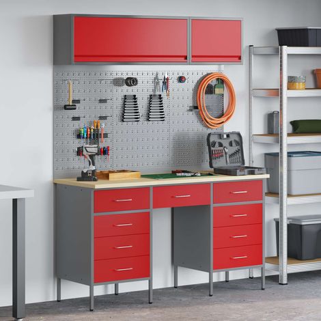 vidaXL Work Cabinet Set with Drawer with Storage Manual 8 pcs Red (1/5)
