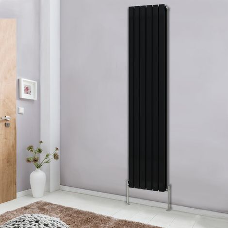 Modern Vertical Column Designer Radiator Black 1800x408 Flat Double Panel - Home Livingroom Bedroom Bathroom Heater (1/5)