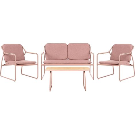Ensemble de Salon de Jardin Moderne en Acier Thermolaqué 4 Places avec Coussins Table Basse en Verre Trempé Marron Calascio (1/5)