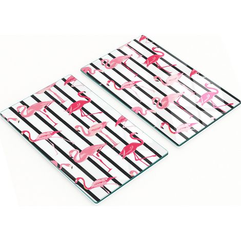 Tablas de cocina de vidrio templado con estampado de flamencos y rayas, 2 x 30 x 52 cm. (1/5)