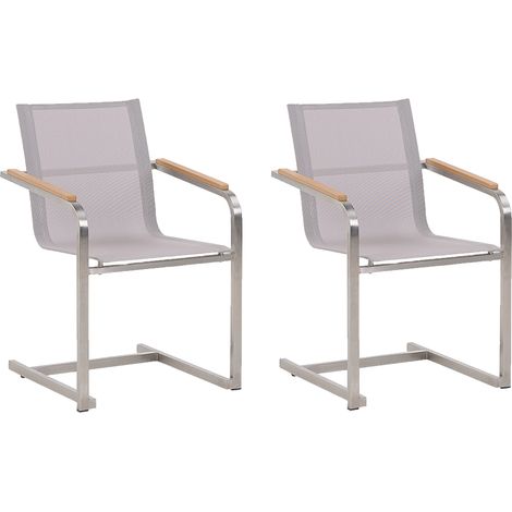 Conjunto de 2 sillas de jardín asiento de textilene beige estructura de acero estilo cantilever Cosoleto (1/5)