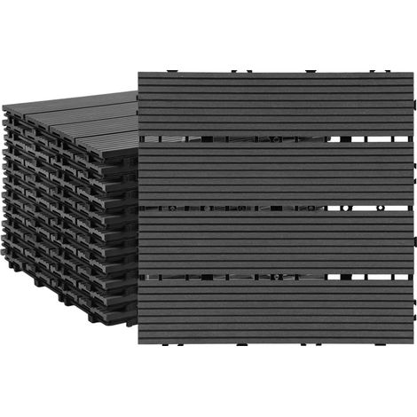 Randaco Lot de 22 WPC Dalles de terrasse 4 lattes2 m², 30 x 30 cm, Dalles clipsables Composite bois Anthracite