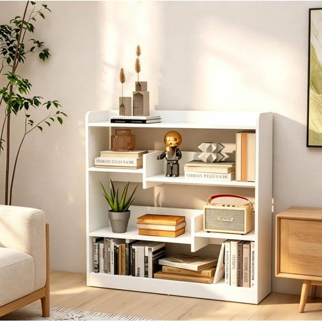 OKWISH Standregal Weiß, 4 Ebenen, E1-Spanplatte, 90 x 24 x 91 cm (1/5)