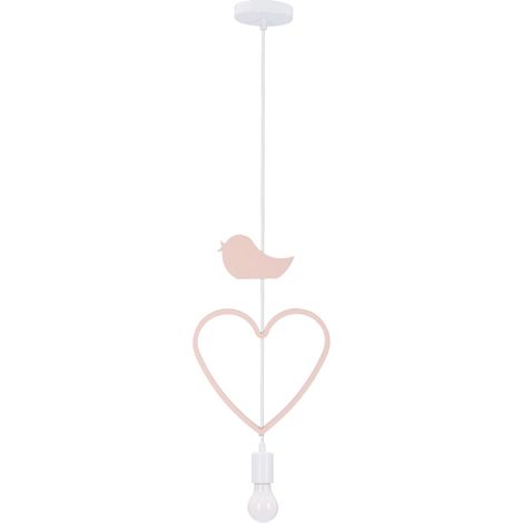 Suspension enfant blanc-rose cœur oiseau E27 20W Candellux (1/2)