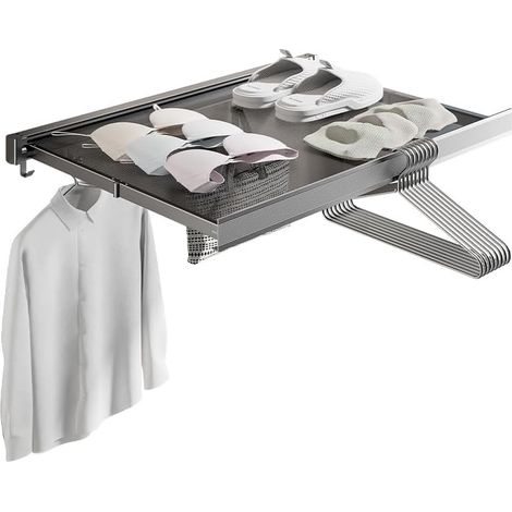 Stendibiancheria a parete, estraibile, pieghevole, robusto, per uso interno ed esterno. Risparmia spazio e migliora l'efficienza (grigio)