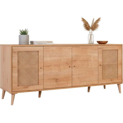 Credenza Tarawa, Madia 3 Ripiani, 6 Vani, 4 Ante, 180x41x81h cm Marrone Quercia