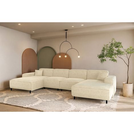 Wohnlandschaft Sofa U-Form GLORIA in Stoff Scala Creme