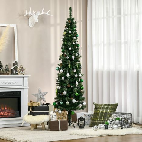 Sapin de Noël artificiel, fin, motif pommes de pin, ignifugé, 54 x 195 cm, vert (1/4)