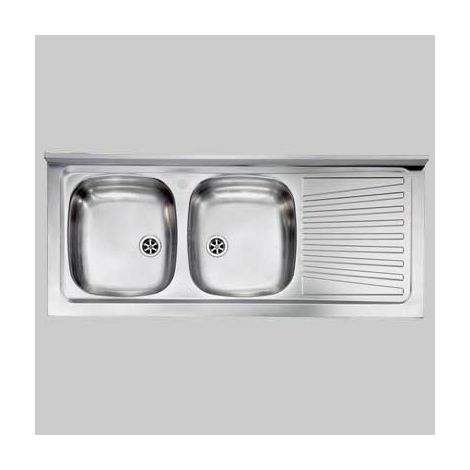 Lavello inox 2 vasche appoggio c/ gocciolatoio  120 X 50 Dx     CM