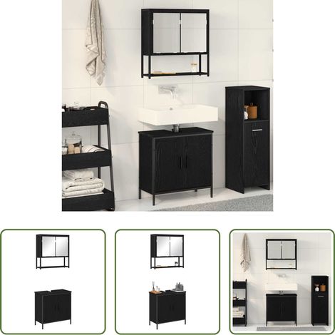 vidaXL Spiegelschrank - Badezimmermöbel-Set mit Regal 2 pcs Schwarz Holzwerkstoff (1/5)