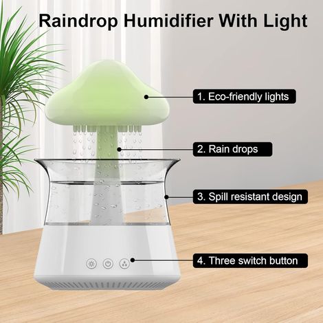 Humidificateur nuage blanc pluie avec veilleuse et sons relaxants, diffuseur d'ambiance pour chambre (1/4)