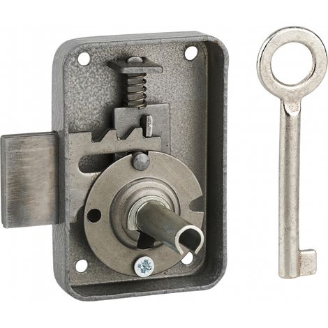 Serrure de meuble Paris pour porte d'ameublement, droite, axe 25mm, 50x70mm, gris, 1 clé - (1/3)