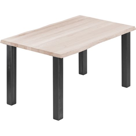 LAMO Manufaktur Esstisch Küchentisch, mit Baumkante 120x80x76 cm (AxBxH), Classic, Roh / Rohstahl mit Klarlack, LEB-01-A-001-0000Cl