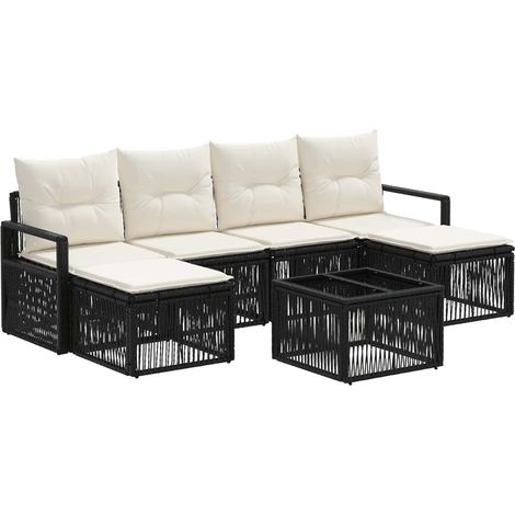 vidaXL Set Divano da Giardino 7 pcs Nero polyrattan