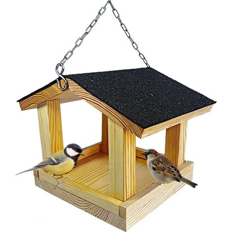 Mangeoire à oiseaux - 1 unité - Bois naturel - Toit amovible - Pour balcon et jardin - Compact (1/5)