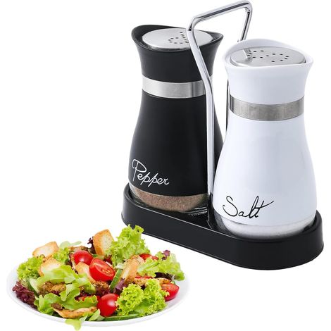 1 Set Salières Et Poivrières, Verre Et Acier Inoxydable, 120 Ml, Noir Et Blanc, Avec Support, Pour Cuisine Et Restaurant