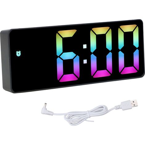 Eosnow Bunter LED-Digitalwecker, großer Bildschirm, elektronisch, für Nachttisch, Schlafzimmer, 0725, schwarzes Muschelgesicht, C-Stil