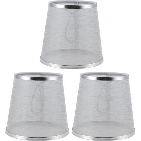 3PCS Fabric Lampshade E14 ClipOn Modern European Style Lamp Shade for Candle Chandelier Silver (1/5)