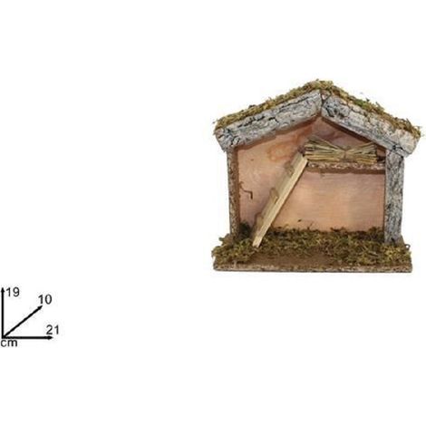 TrAdE Shop Traesio - Capanna Con Corteccia Muschio Scala 21x19x10cm Presepe Decorazione Addobbo Natale - (1/2)