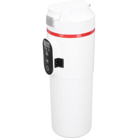 Bouilloire électrique de voiture 500 ml, tasse chauffante en acier inoxydable avec affichage intelligent de la température et allume-cigare intégré, blanche. (1/5)