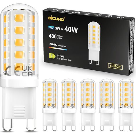 6 Pièces - Ampoule LED G9 - Culot G9 - Économie d'énergie 3W équivalent 40W Lumière blanche chaude 2700K Salon Chambre Cuisine 1,55x5,08cm (1/5)
