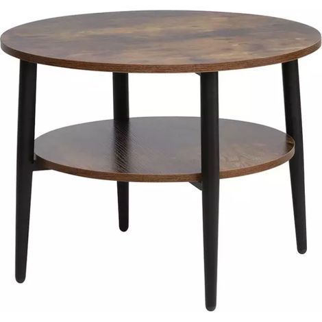 Table basse marron rustique 2 étages 60 cm XIRES (1/2)