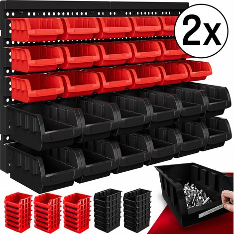 MONZANA® 64 Pcs Wall Mount Workshop Storage Bins  Expandable Small Bits Organiser with Stackable Bins  Open Access  2 Wall Panels  Expandable Plug-in Garage and Warehouse Equipment