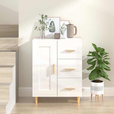 Buffet - Armoire de rangement Enfilade Blanc brillant 69,5x34x90 cm Bois d'ingénierie BV656882 - BonneVie (1/5)