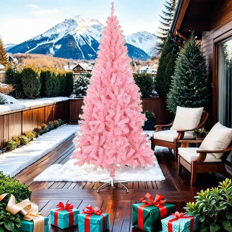 Albero di Natale  Albero natalizio  Albero festivo Artificiale Sottile con Base Rosa 210 cm PVC (1/5)