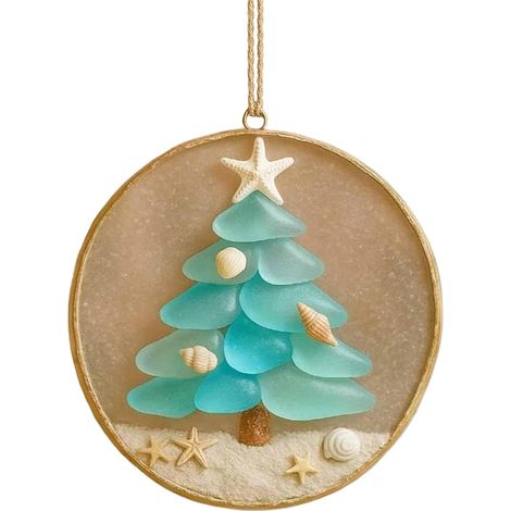 Ornement de sapin de Noël en verre de mer – Décoration artisanale – Pendentif en verre de mer – Accessoire pour ambiance festive (1/5)