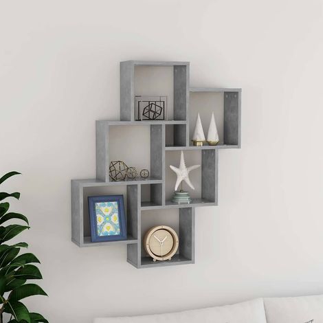 Étagère cube murale Étagère de Rangement - Meuble de rangement Gris béton 78x15x93 cm Aggloméré BV396286 - BonneVie (1/5)
