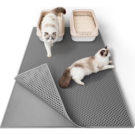 Cat Litter Mat, 90 x 76 cm Waterproof Non-Toxic EVA Double Layer Honeycomb Design, Grey, 1 Side Connected (1/5)