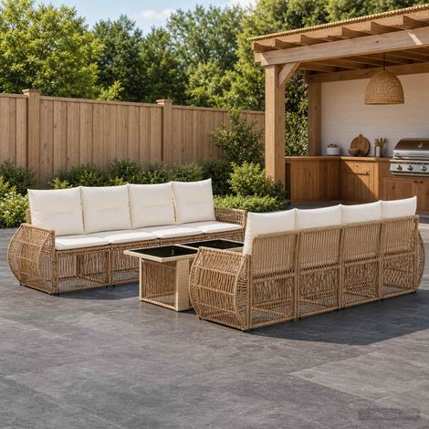 vidaXL Set Divano da Giardino 9 pz Beige e Bianco Crema polyrattan (1/5)